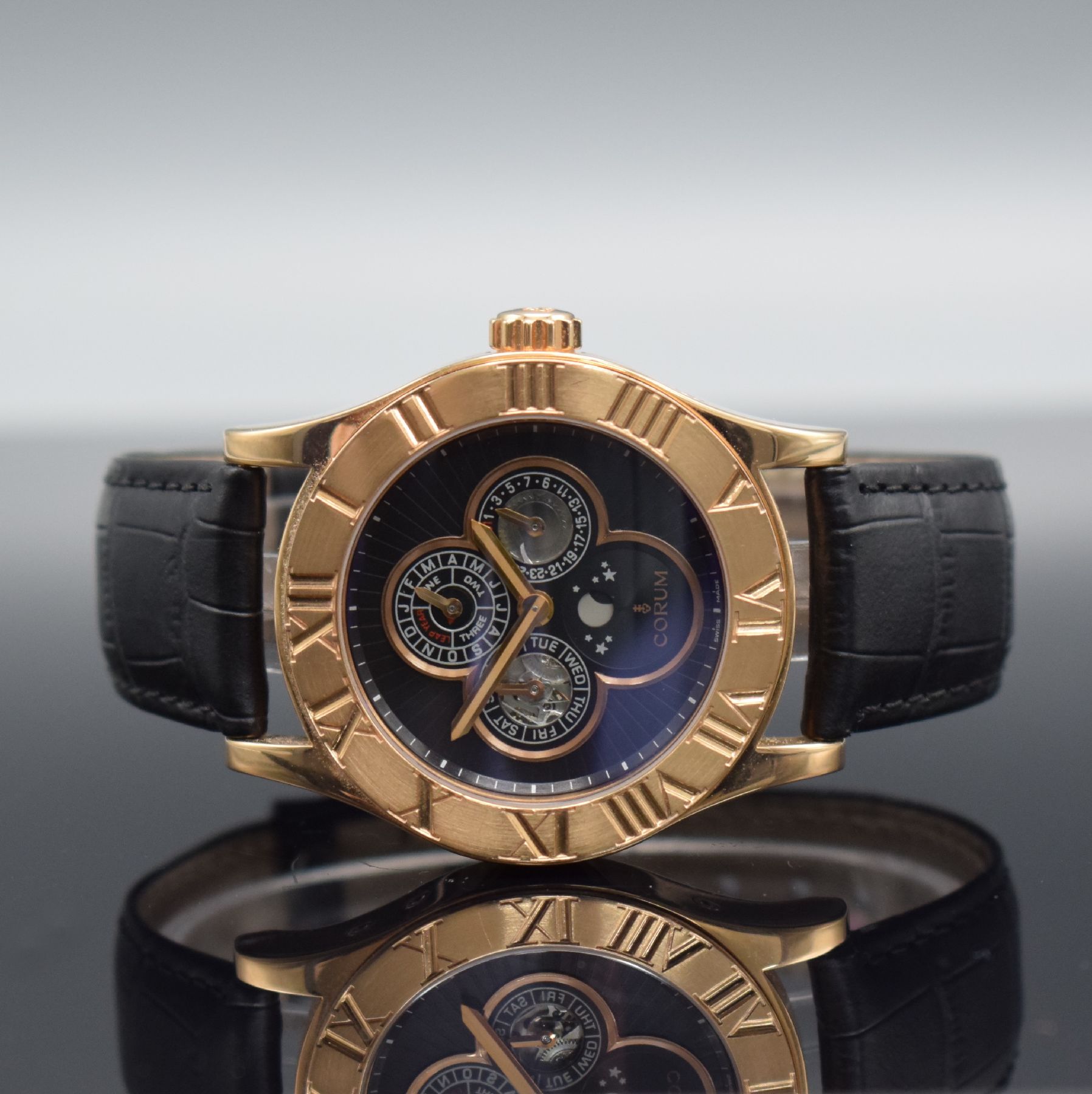 CORUM seltene, astronomische Herrenarmbanduhr Romulus Perpetual Calendar in RG 750/000, Automatik, Ref. 183.510.55/000I BN52, auf 25 Stück ...