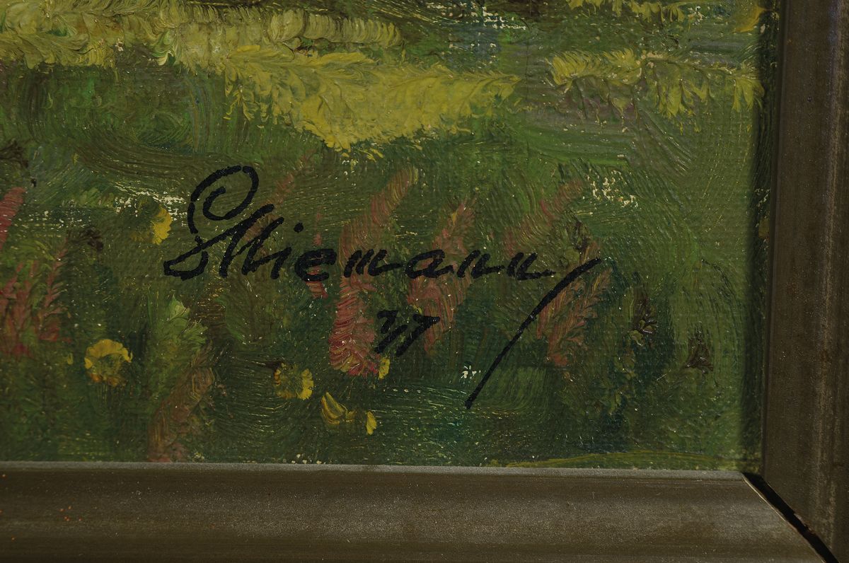 Detail a: Gottfried Niemann, 1882 Berlin-1950 Wustrow, Schüler von G. Kuehl in Dresden und H. Gröber in München, hier: Pappeln am Bodensee, rückseitig so ...