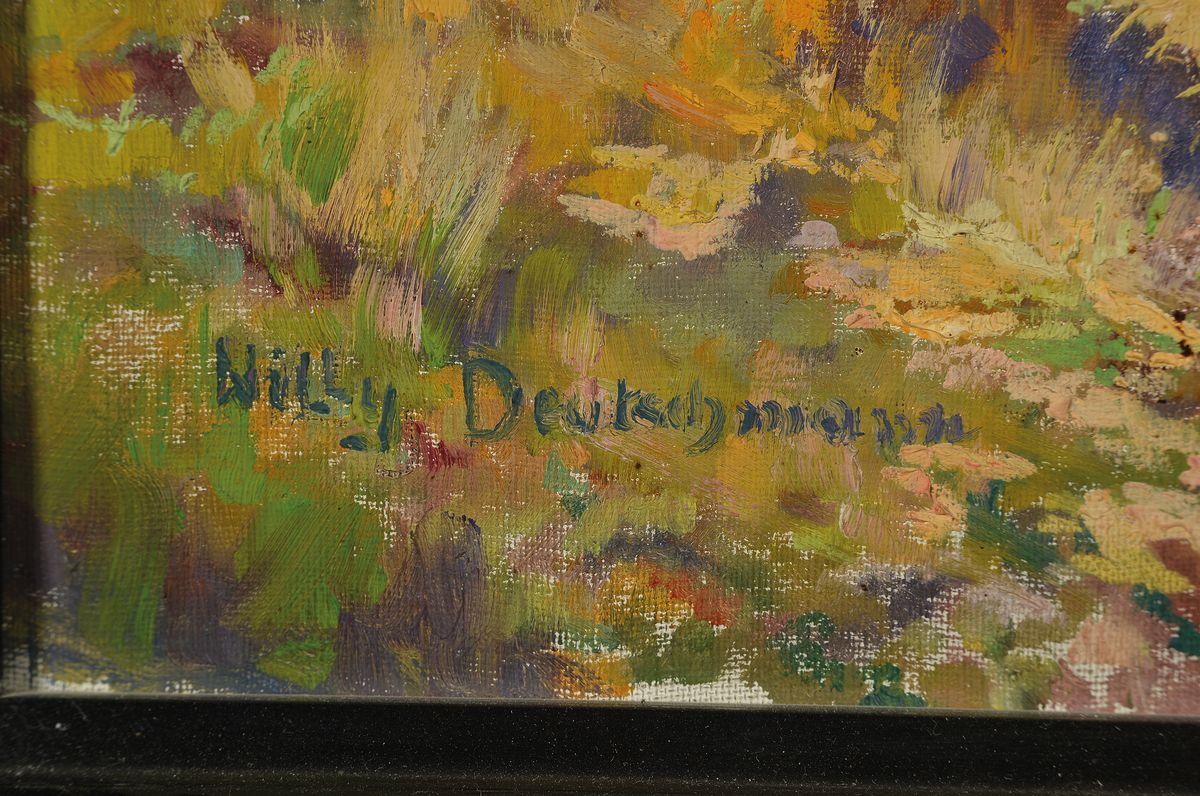 Detail a: Willy Deutschmann, 1880 Oberflörsheim-1960 Petersbächel, Blick auf Burg Drachenfels in der Pfalz, Öl/Lwd, links unten signiert, ca. ...