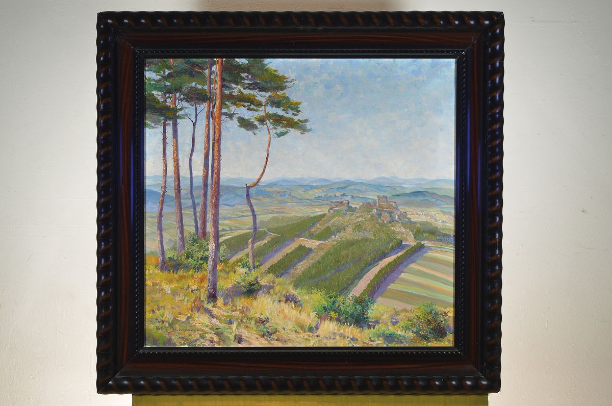 Detail k: Willy Deutschmann, 1880 Oberflörsheim-1960 Petersbächel, Blick auf Burg Drachenfels in der Pfalz, Öl/Lwd, links unten signiert, ca. ...