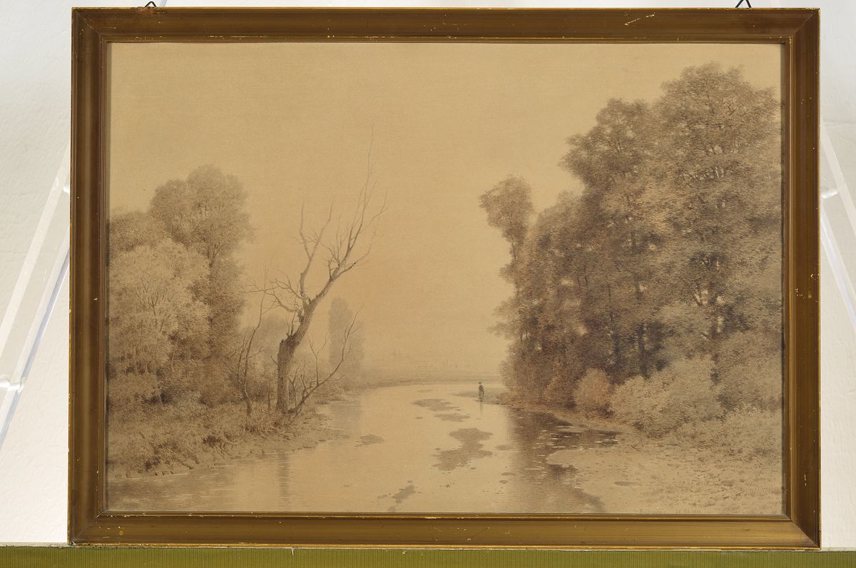 Detail k: Karl Theodor Reiffenstein, 1820-1893, Niddalandschaft, Sepiazeichnung auf Papier, rechts unten signiert und dat. 28. Feb. 1883, ca. 32x46cm, u.Gl., ...