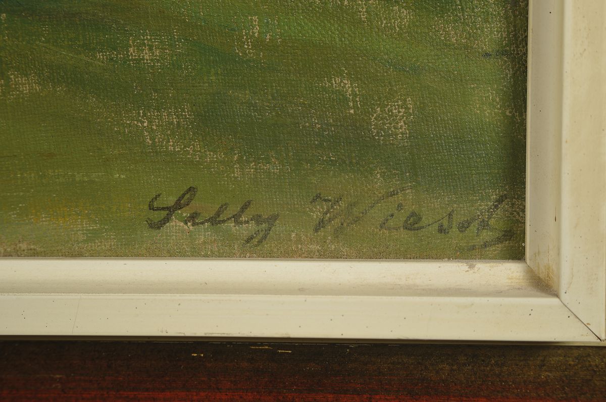 Detail a: Sally Wiest, 1866 Trier-1952 Stuttgart, Studium an der Akademie Stuttgart bei Kappis, Müller und Haug, hier: Blühende Obstbäume auf einer Wiese, ...