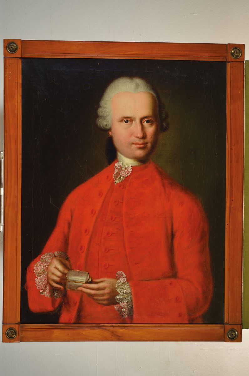 Detail k: Andreas Hölzl, deutscher Maler, erw. um 1770-1795, wurde 1776 Hofmaler des Fürstbischofs von Freising, hier: Porträt des Simon Fahrer, königl. ...