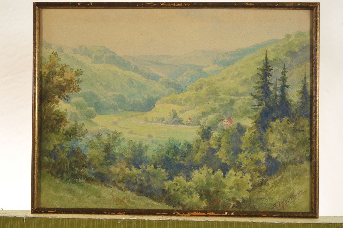 Detail k: Johann Georg Mohr, 1846-1943 Frankfurt a.M.,2 Aquarelle: Blick in das Weiltal im Taunus, rechts unten signiert, ca. 16x22cm, u.Gl., R.; Blick auf ...