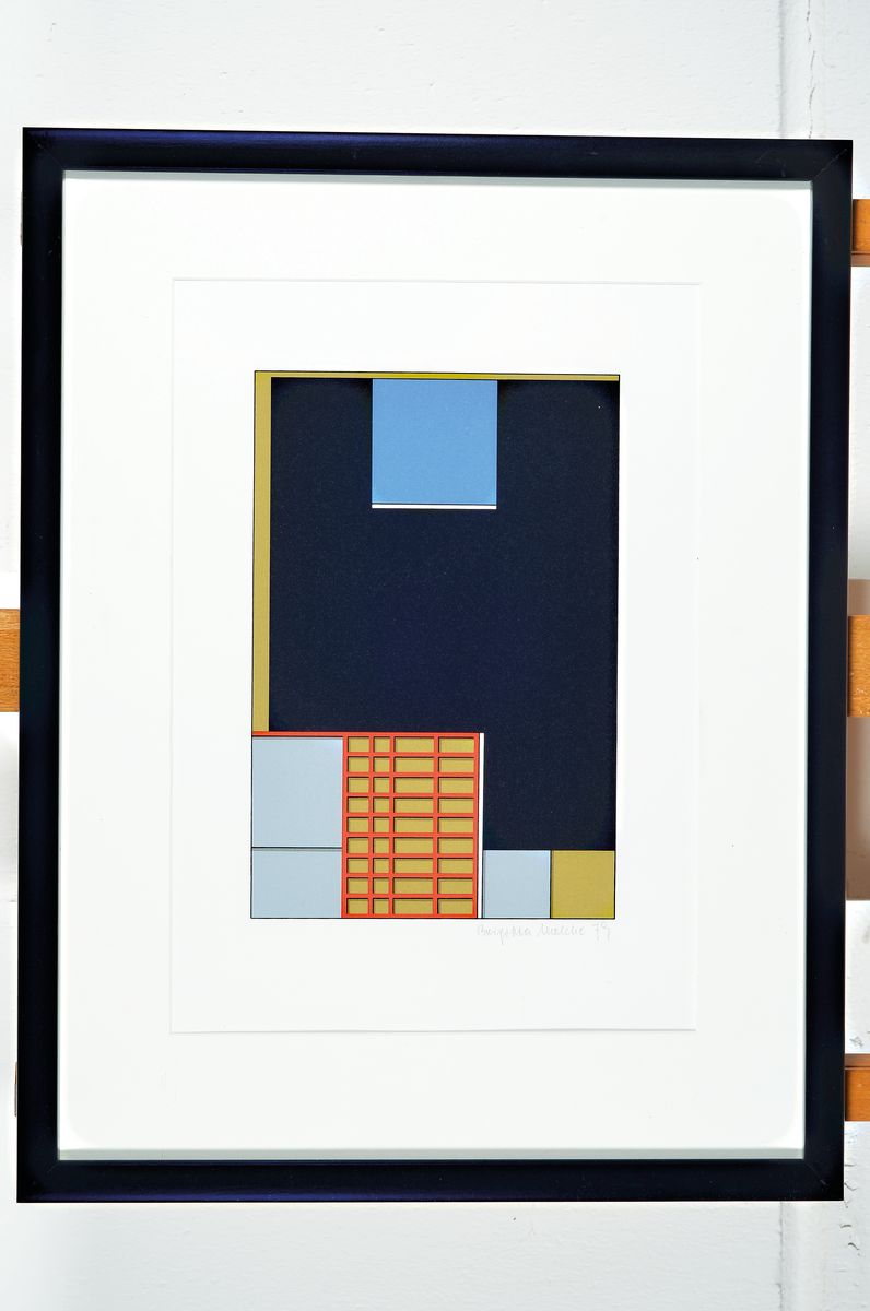 Detail k: Brigitta Malche, geb. 1938 Linz, Studium an der Akademie Wien, hier. geometrische Komposition, Farbsiebdruck, handsigniert und dat. 79, ca. 27x18cm, ...