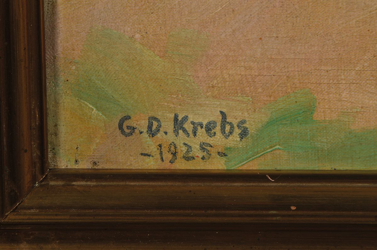 Detail a: Georges Daniel Krebs, 1894 Brumath/Elsass- 1982, Studium in Straßburg und an der Akademie Düsseldorf bei Prof. J. P. Junghanns, hier: Bauer mit Kuh ...