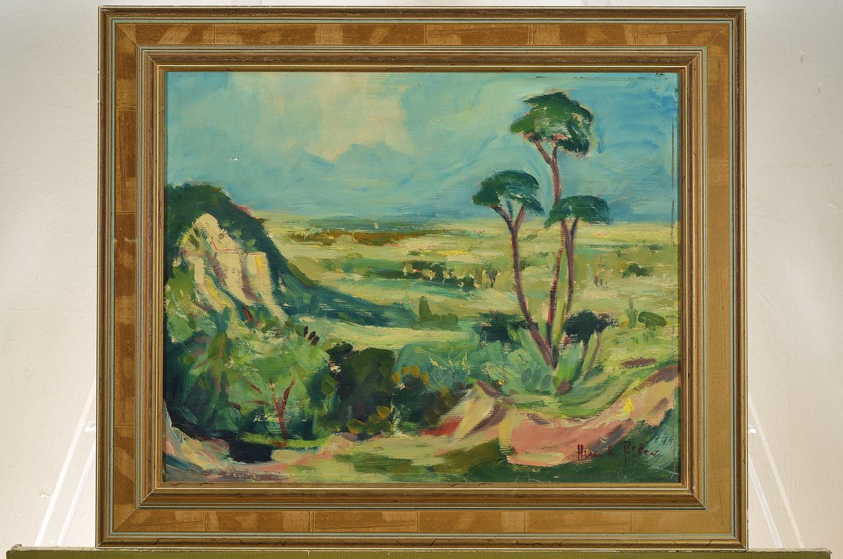 Detail k: Hans Rolf Peter, geb. 1926 Neustadt a. d. Weinstraße, Blick von der Haardt ins Neustädter Tal, Öl/Hartfaser, rechts unten signiert, ca.40x50cm, R. ...