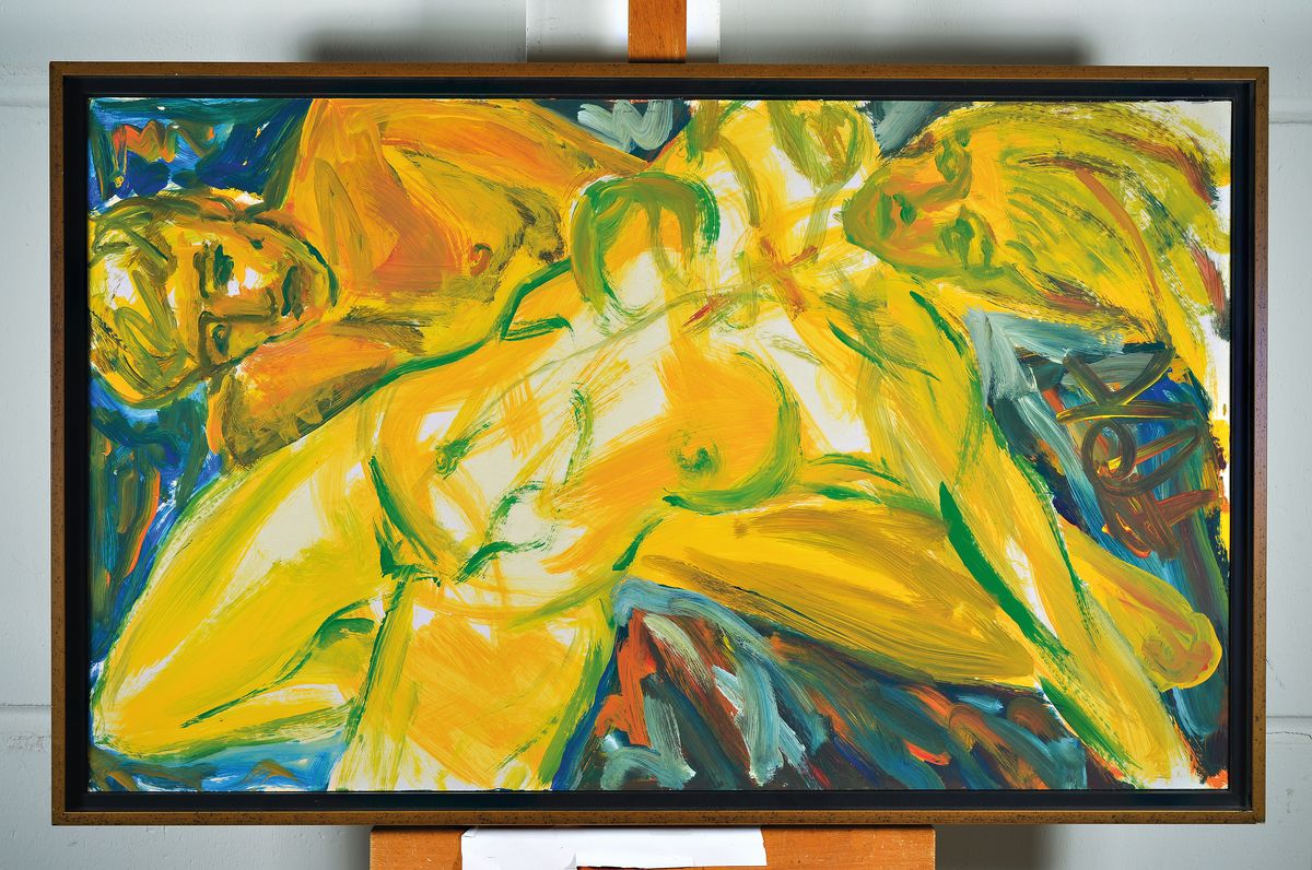 Detail k: Felix Samuel Pfefferkorn, 1945 Berlin-1980, bekannter Vertreter der Berliner Wilden, hier:Summer Love I., Acryl auf Malkarton, monogr., rückseitig ...