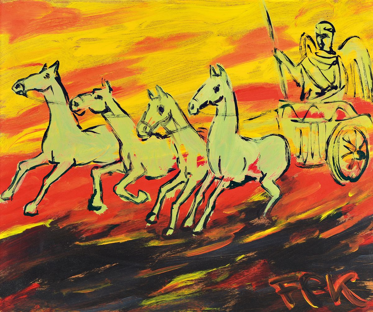 Felix Samuel Pfefferkorn, 1945 Berlin-1980, bekannter Vertreter der Berliner Wilden, hier:Honorable Quadriga, Acryl auf Hartfaser, monogr., ...