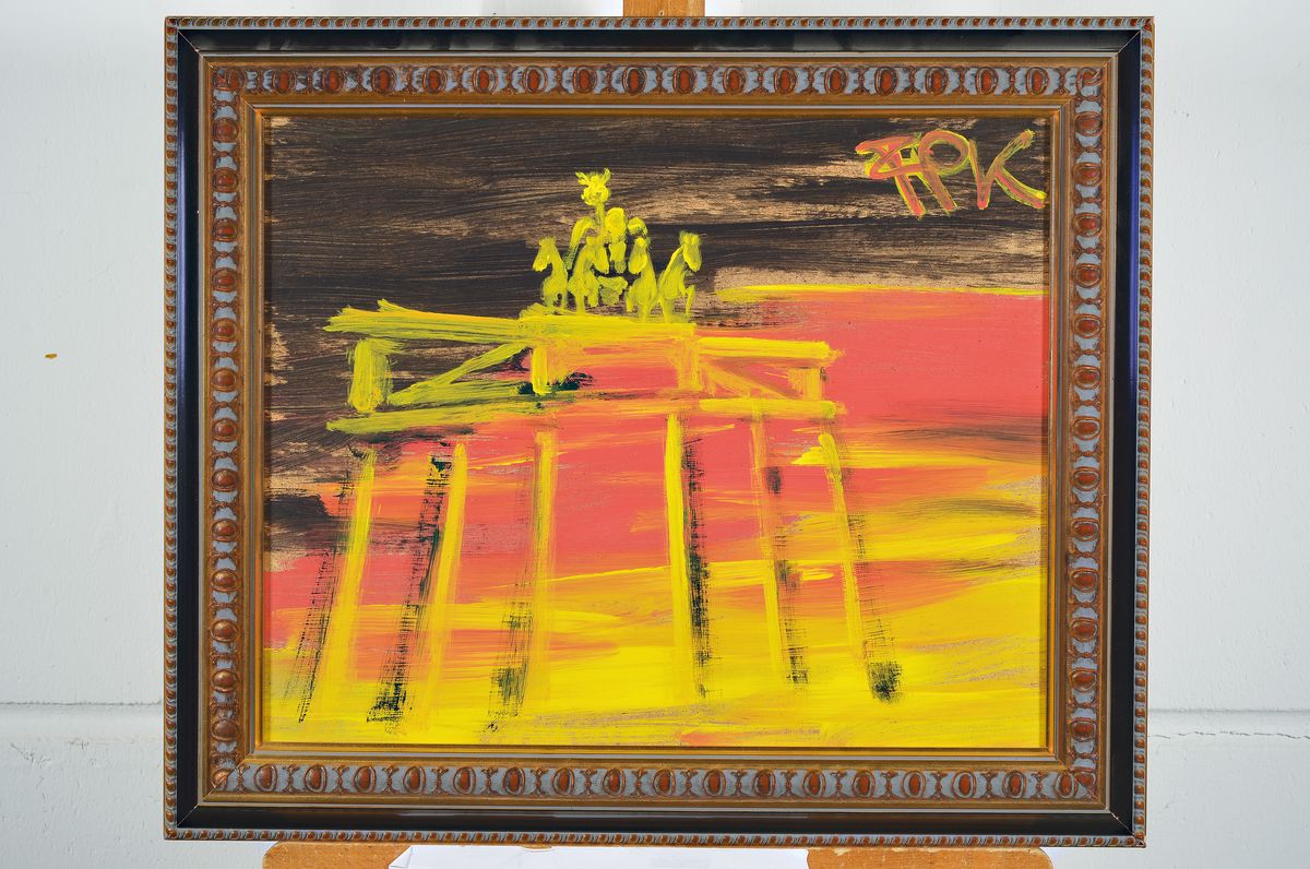 Detail k: Felix Samuel Pfefferkorn, 1945 Berlin-1980, bekannter Vertreter der Berliner Wilden, hier:Brandenburger Tor mit Quadriga, Acryl auf Hartfaser, rechts ...