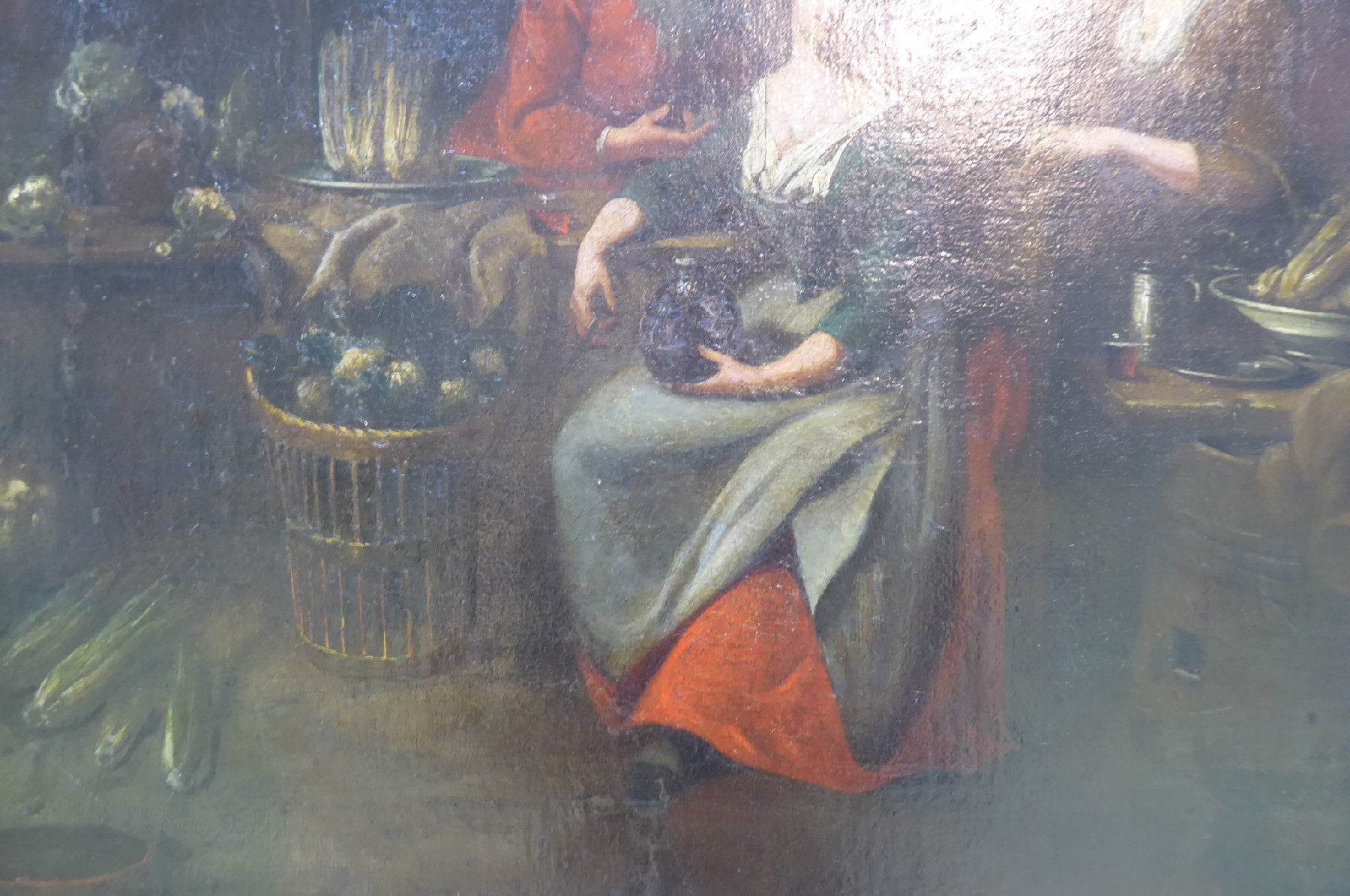 Detail b: Zuschreibung: Nicholas Maes, 1634-1693, Bei der Gemüsehändlerin, Öl/Lwd, restauriert, doubliert, ca. 56x48cm, R. ca. 76x68cm