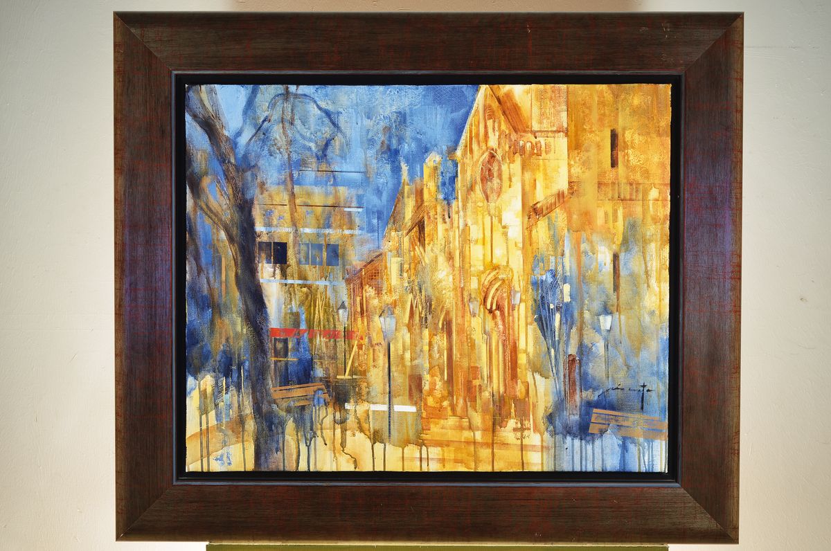 Detail k: Pio Costa, geboren 1952 Coruna, Straßenansicht wohl in Barcelona, re. signiert, Acryl/Lwd, rückseitig mit Galeriestempel Sala D'Art, auf ...