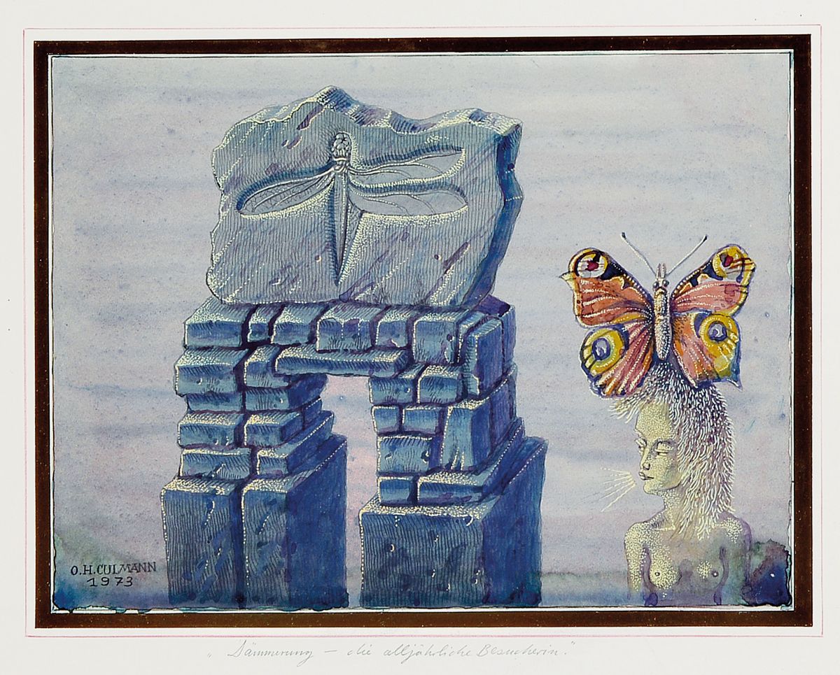 Otfried H. Culmann, geb. 1949, Dämmerung-die alljährliche Besucherin, Gouache/Aquarellmalerei mit Bleistift-Schraffierungen, links unten signiert ...