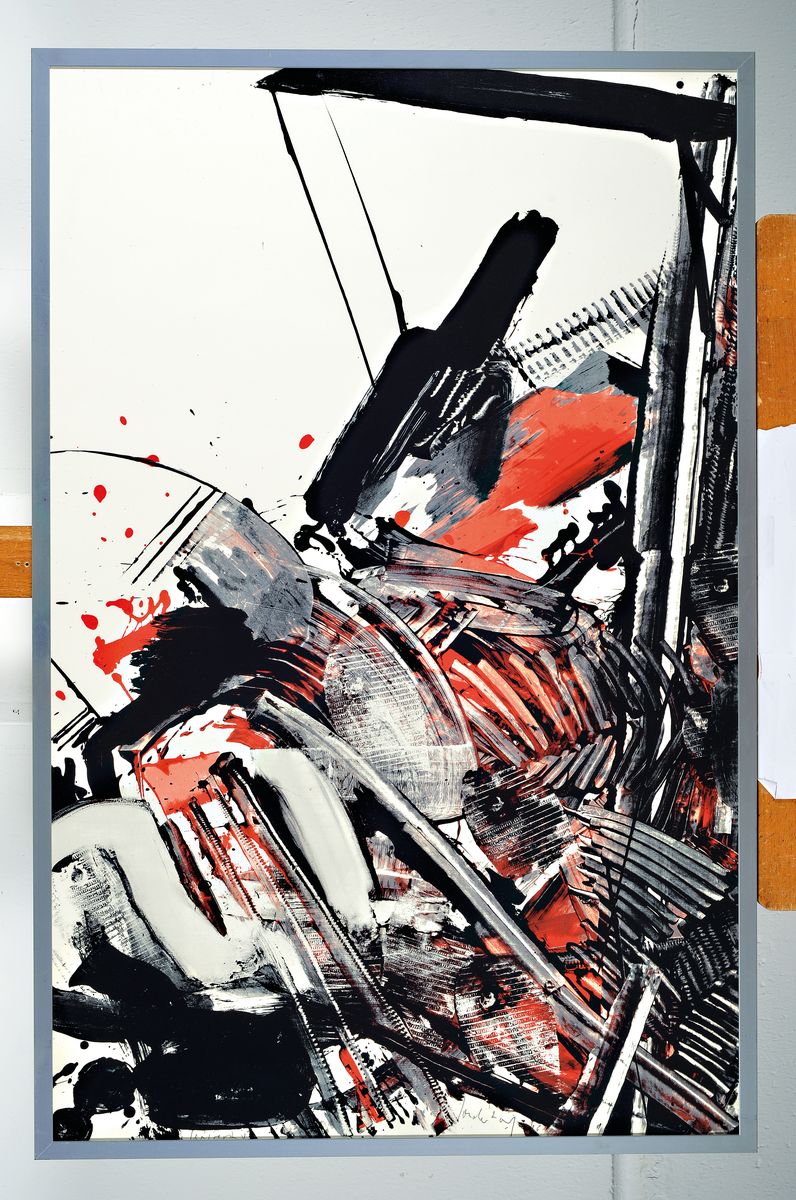 Detail k: Kurt Rudolf Sonderborg, 1923-2008, Serigraphie, handsigniert, datiert (19)66, Blattgrösse ca. 77x49cm/80x50cm, unter Glas gerahmt, Blattränder ...