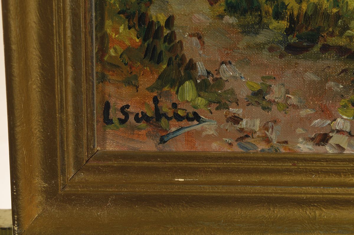 Detail a: L. Sahia, italienischer Maler, um 1900, Die Faraglioni-Felsen bei Capri, Öl/Malkarton, links unten signiert, ca. 29x39cm, R. ca. 34x43cm
