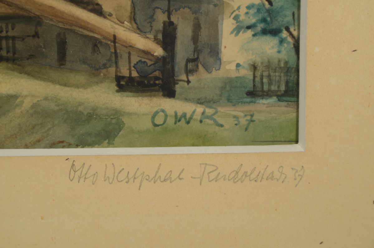 Detail a: Otto Westphal-Rudolstadt, geb. 1902 Westenbrügge bei Schwerin-1945 Polen, die Liebschützer Windmühle, Aquarell auf Papier, rechts unten monogr. ...