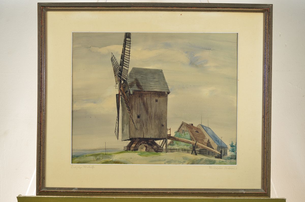 Detail k: Otto Westphal-Rudolstadt, geb. 1902 Westenbrügge bei Schwerin-1945 Polen, die Liebschützer Windmühle, Aquarell auf Papier, rechts unten monogr. ...