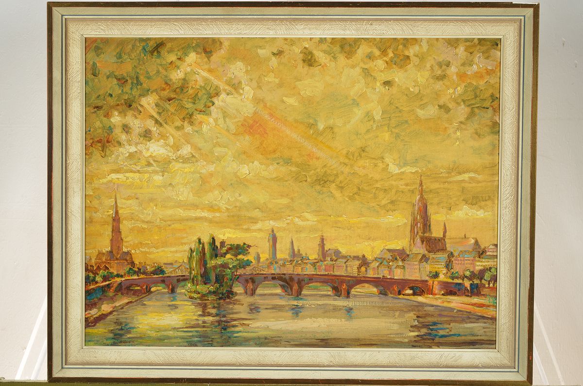 Detail k: Reinhold Werner, 1864 Frankfurt-1939 Eschersheim, Ansicht aus Frankfurt am Main, Öl/Hartfaser, signiert, ca. 43x57cm, R. ca. 51x64cm