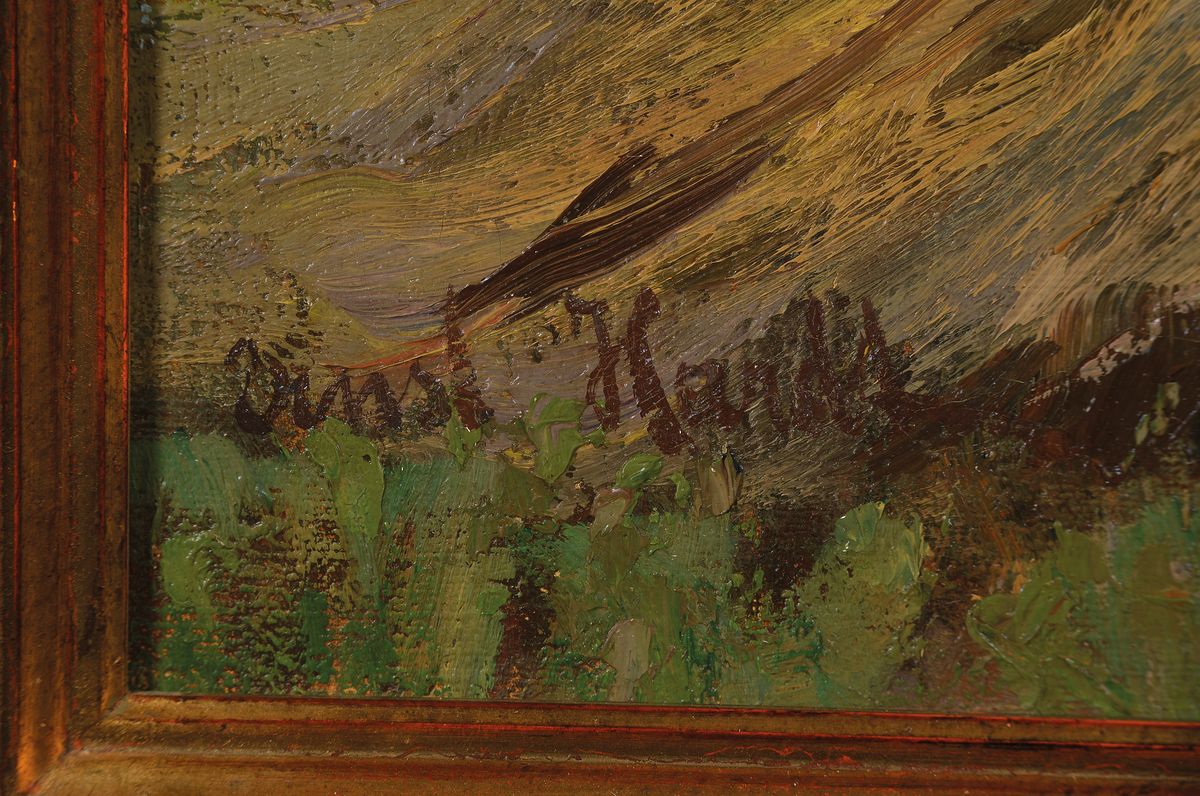 Detail a: Ernst Hardt, 1869 Köln-1917 Bad Godesberg, Heugarben im Sommer, rückseitig betitelt: Bei Grafenberg, Öl/Lwd, links unten signiert, ca. ...