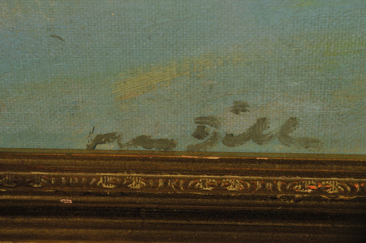 Detail a: Otto Dill, 1884 Neustadt-1957 Bad Dürkheim, große Rheinlandschaft bei Remagen, Öl/Lwd/Karton, hervorragende Tiefenperspektive, feine ...