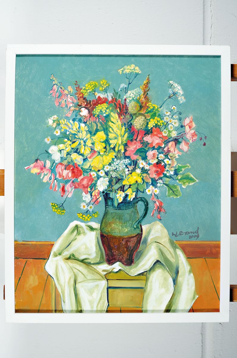 Detail k: Werner Brand, geb. 1933 Löbau, lebt und arbeitet in der Pfalz, Blumenstillleben, Öl/Lwd, rechts unten signiert und dat. 2019, ca. 50x40cm/51x41cm, ...