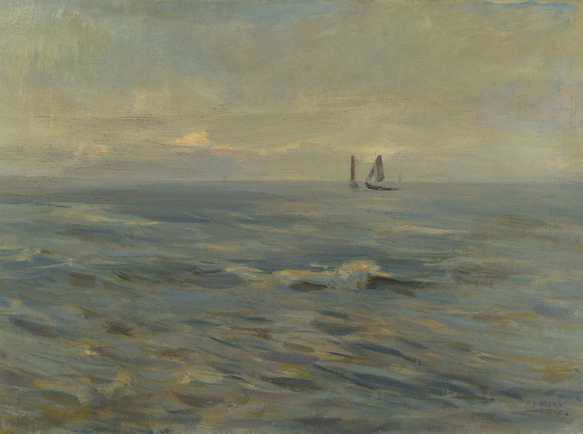 Anton Rudolf Mauve, 1876-1962, Segelboote auf dem Meer, Öl/Lwd, rechts unten signiert, ca. 51x71cm, R. ca. 63x83cm