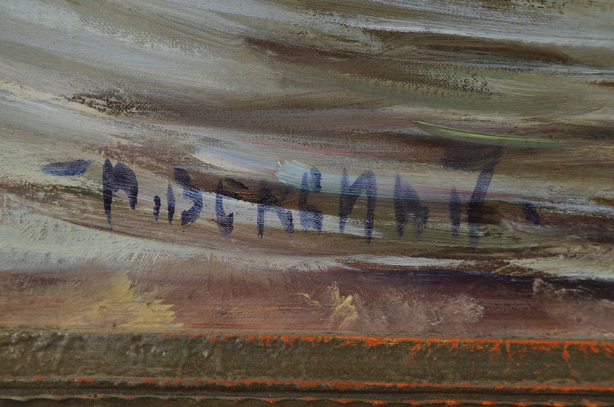 Detail a: Max Bergmann, 1884 Fürstenberg-1955 Haimhausen, "In der Schwemme", so rückseitig auf dem Keilrahmen betitelt, junger Mann mit drei ...
