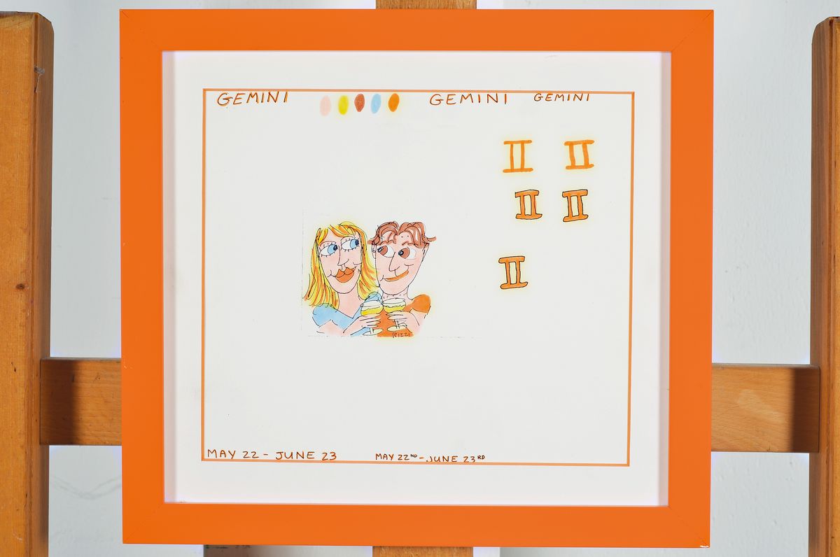 Detail k: James Rizzi, 1930-2011, Gemini, Unikat, Zertifikat, unter Glas gerahmt, ca.26,5x29 cm leichte Gebrauchs-spuren am Rahmen zusehen