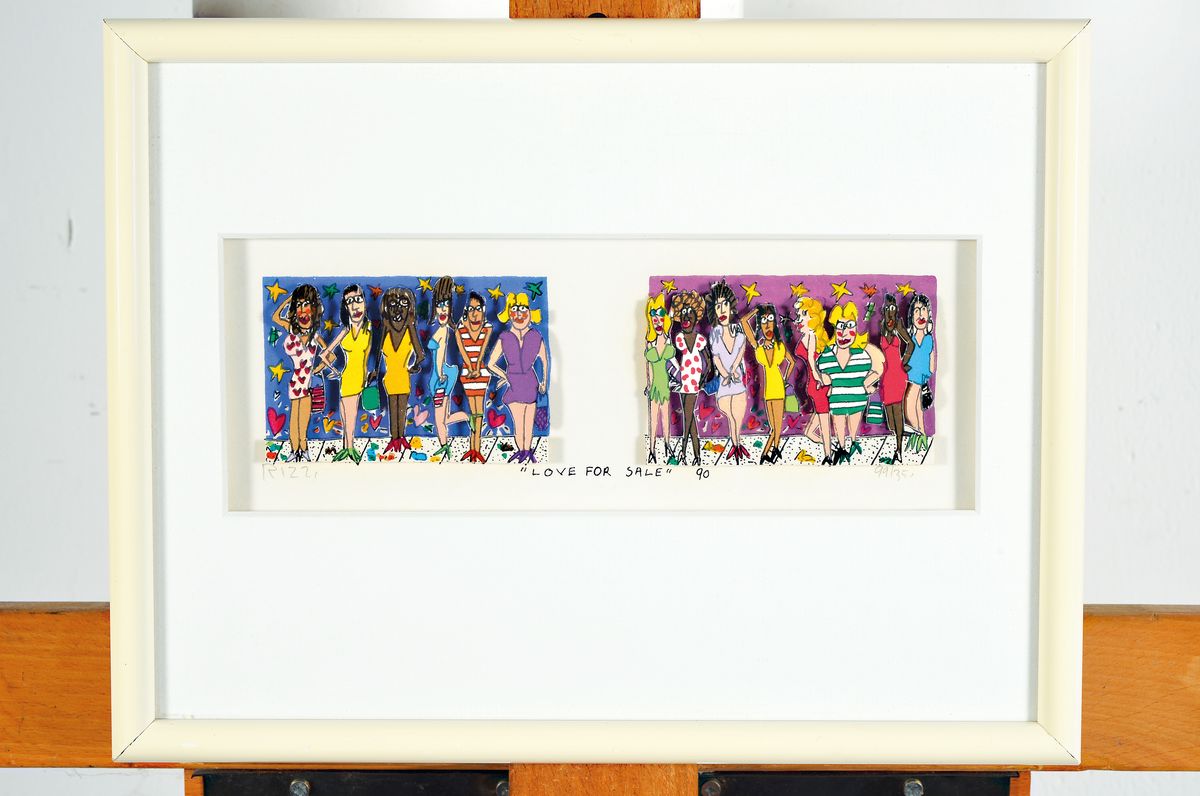 Detail k: James Rizzi, 1950-2011, Love for sale, 3D-Konstruktion, handsign., dat. 99/350, dat. 90, unter Glas gerahmt, gesamt ca. 19x25 cm