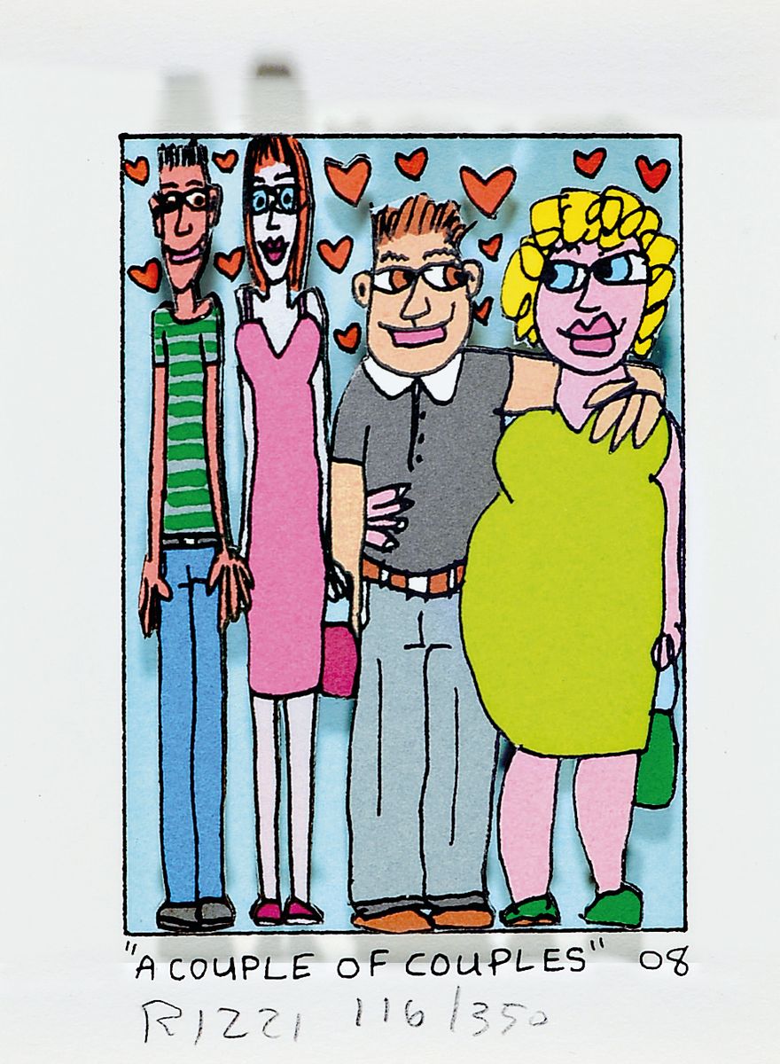 James Rizzi, 1950-2011, A Couple of couples, 3D-Konstruktion, handsign., num. 116/350, dat. 08, unter Glas gerahmt, gesamt ca. 25x22 cm