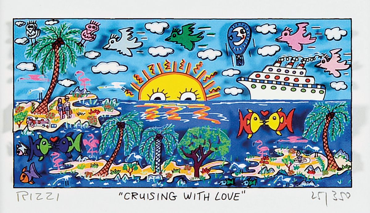James Rizzi, 1950-2011, cruising with love, 3D-Konstruktion, drucksign ., num. 25/350, unter Glas gerahmt, gesamt ca. 40x45 cm inkl Zertifikat