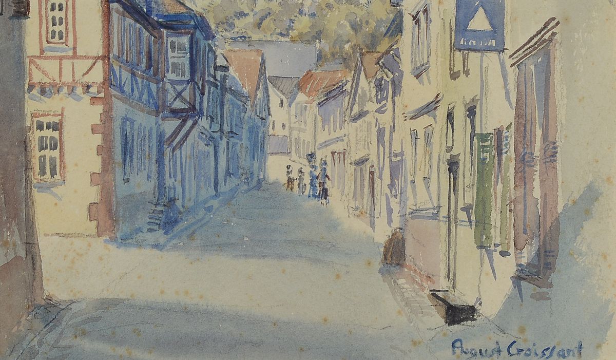 Detail c: August Croissant, 1870 Edenkoben-1941 Landau, zwei Aquarelle, Pfälzer Dorfstraßen, li. u. signiert, 13 x 23 cm und 22 x 32 cm, Altersspuren