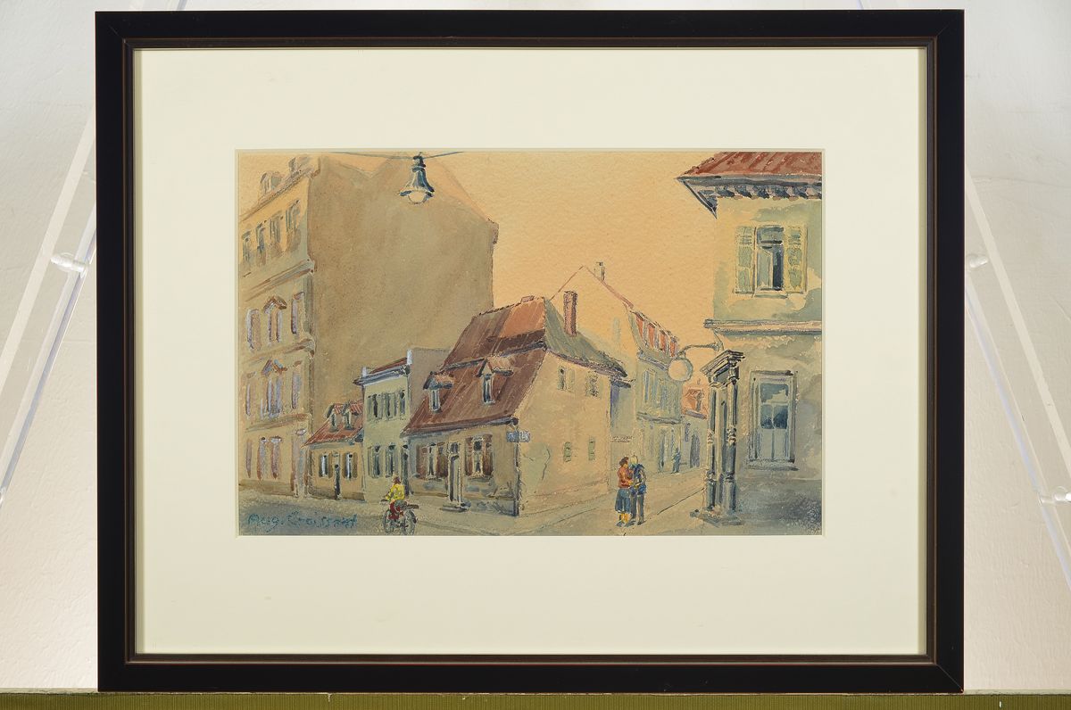 Detail k: August Croissant, 1870 Edenkoben-1941 Landau, zwei Aquarelle, Pfälzer Dorfstraßen, li. u. signiert, 13 x 23 cm und 22 x 32 cm, Altersspuren