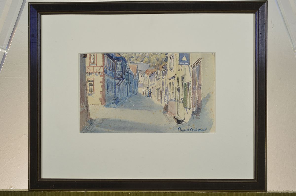 Detail n: August Croissant, 1870 Edenkoben-1941 Landau, zwei Aquarelle, Pfälzer Dorfstraßen, li. u. signiert, 13 x 23 cm und 22 x 32 cm, Altersspuren