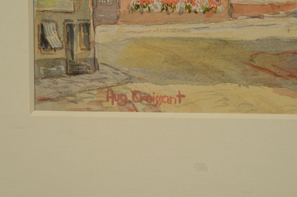 Detail a: August Croissant, 1870 Edenkoben-1941 Landau, Ansicht von Dinkelsbühl, Aquarell/Papier, signiert, ca. 28 x 23 cm, unter Glas, Rahmen, 43 x 36 cm