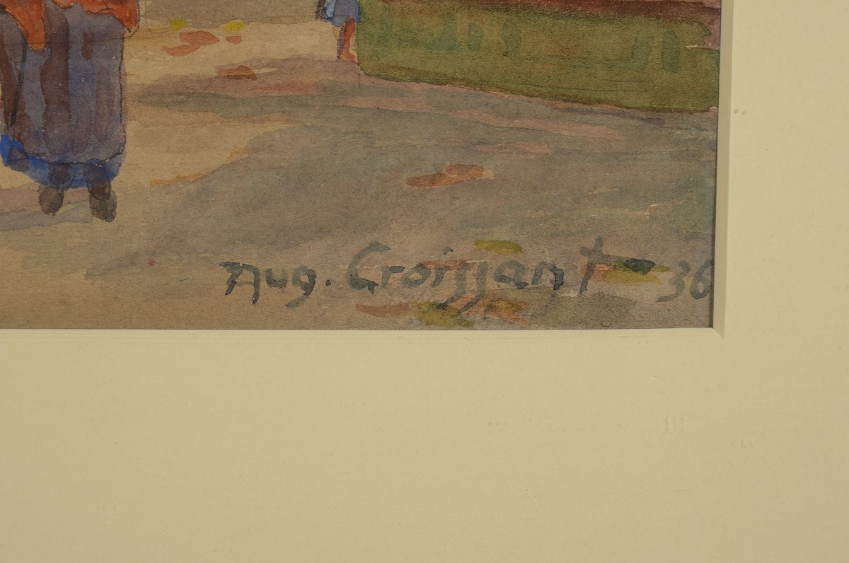 Detail a: August Croissant, 1870 Edenkoben-1941 Landau, Wachenheim mit St. Georgskirche, Aquarell, signiert und dat. 36 38 x 29 cm, unter Glas, Rahmen ca. 70 x ...