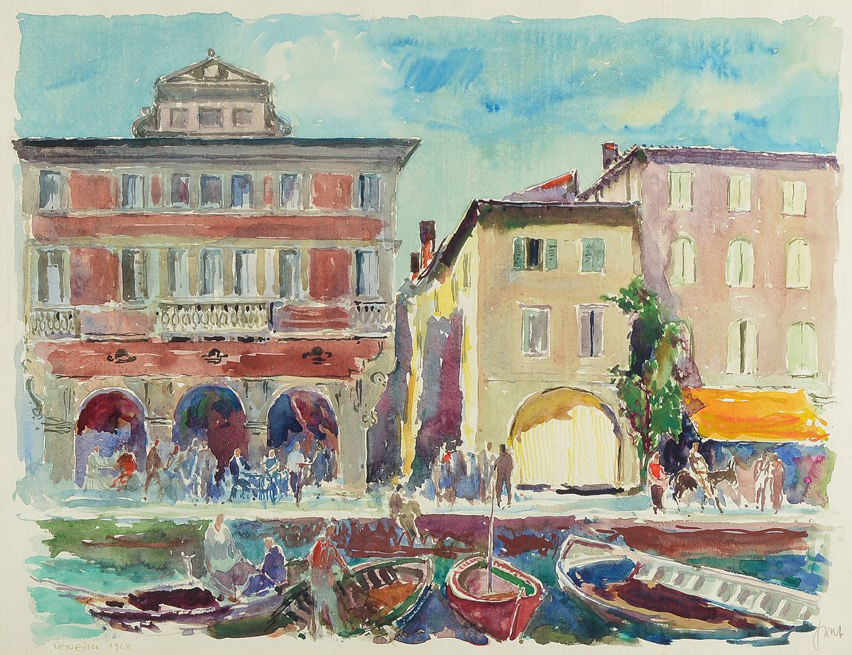 Karl Graf, 1902 Speyer-1986, Ansicht von Venedig, Aquarell auf Papier, signiert, betitelt Venezia 1968, ca. 48 x 62 cm, Rahmen: 76 x 92.5 cm