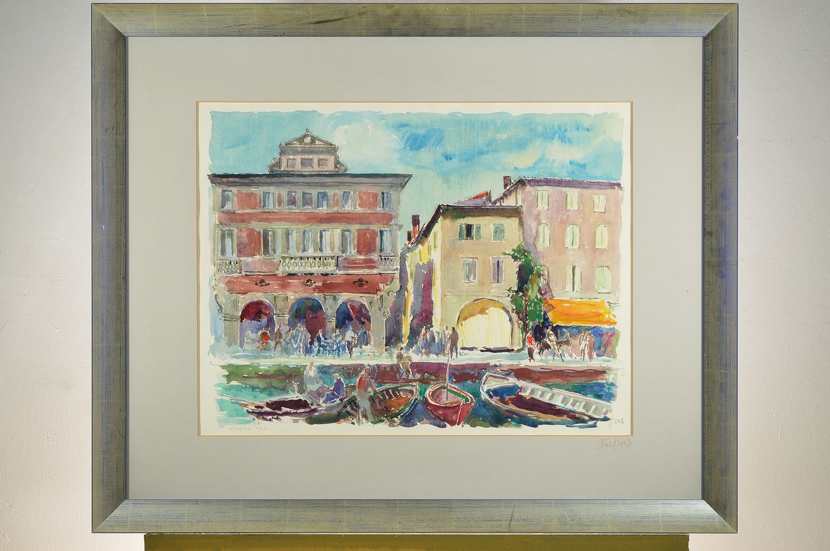 Detail k: Karl Graf, 1902 Speyer-1986, Ansicht von Venedig, Aquarell auf Papier, signiert, betitelt Venezia 1968, ca. 48 x 62 cm, Rahmen: 76 x 92.5 cm