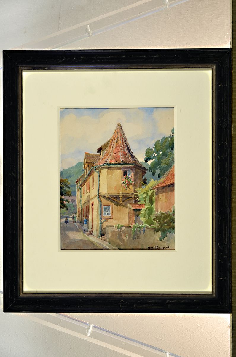 Detail k: August Croissant, 1870 Edenkoben-1941 Landau, Pfälzer Darstellung, wohl Rhodt, Aquarell/Papier, signiert, 24 x 19 cm, unter Glas, Rahmen