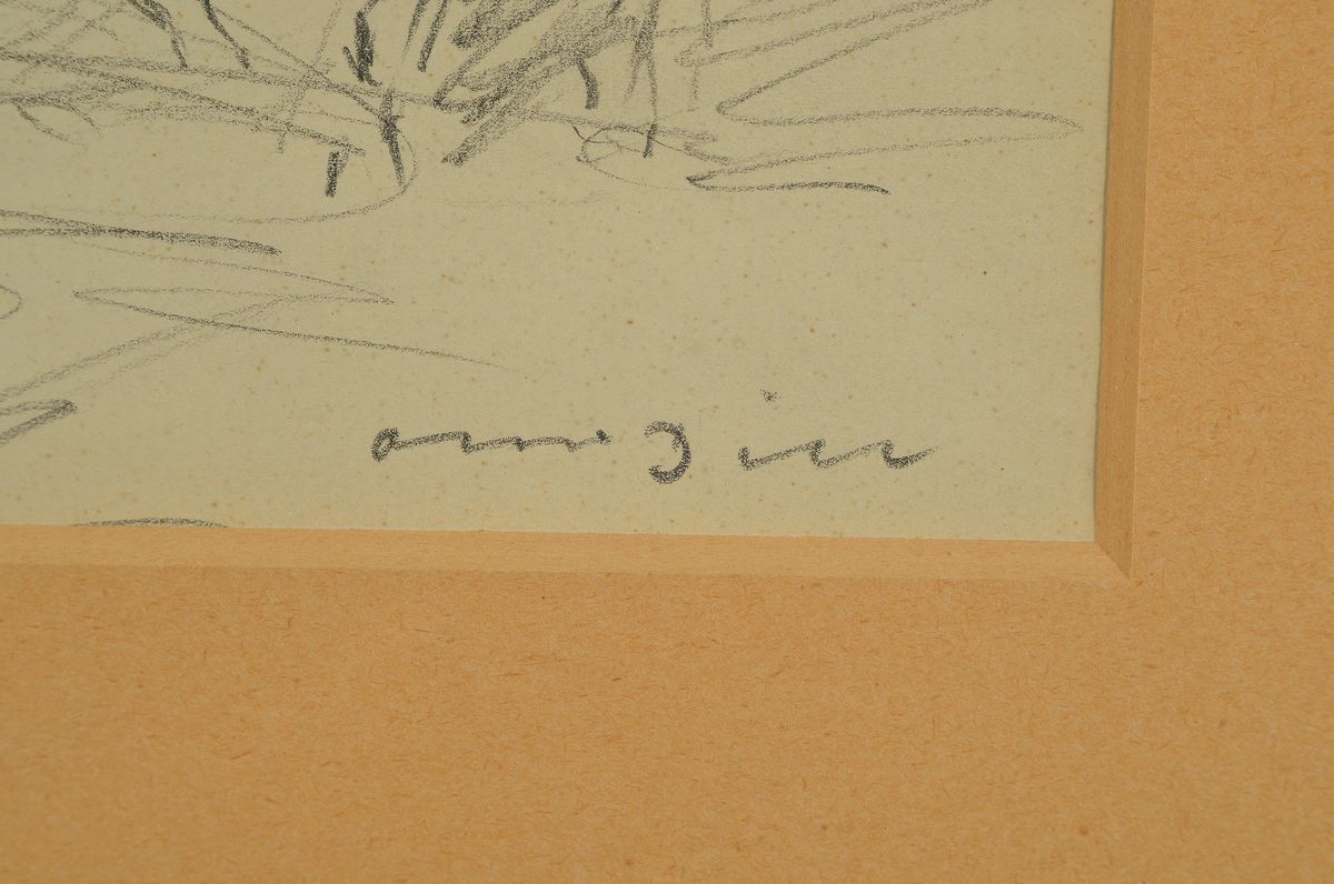 Detail a: Otto Dill, 1884 Neustadt-1957 Bad Dürkheim, Bleistiftskizze, Vierspänner, re. unten signiert, ca. 21 x 22 cm, unter Glas, Rahmen