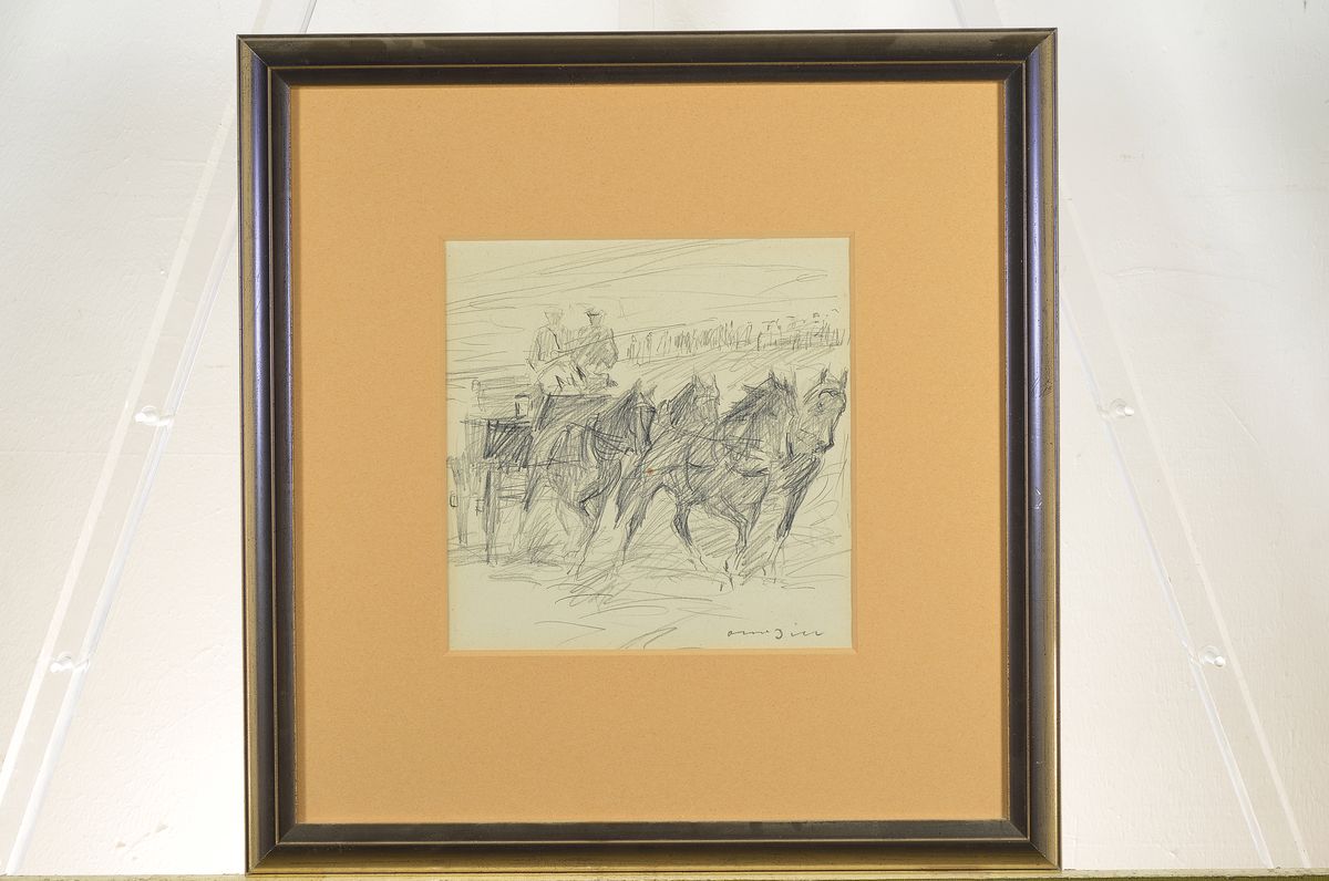 Detail k: Otto Dill, 1884 Neustadt-1957 Bad Dürkheim, Bleistiftskizze, Vierspänner, re. unten signiert, ca. 21 x 22 cm, unter Glas, Rahmen