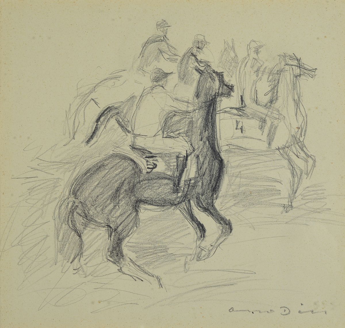 Otto Dill, 1884 Neustadt-1957 Bad Dürkheim, Bleistiftskizze, Rennbahnszene, signiert ca. 22 x 22 cm, unter Glas, Rahmen