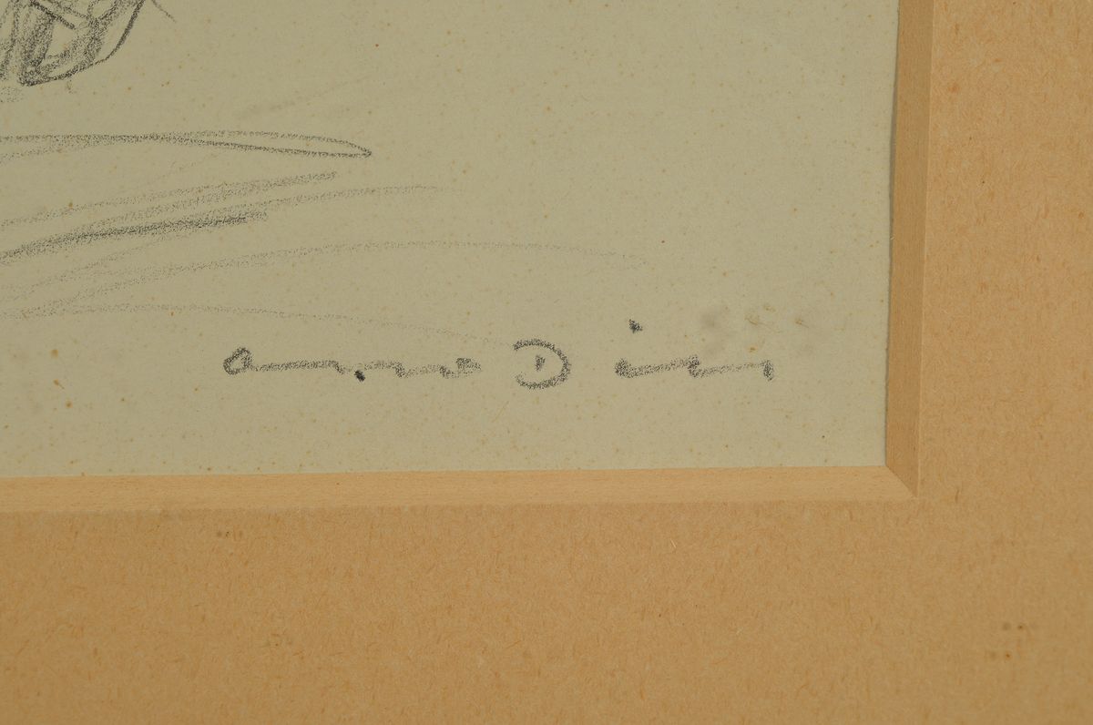 Detail a: Otto Dill, 1884 Neustadt-1957 Bad Dürkheim, Bleistiftskizze, Rennbahnszene, signiert ca. 22 x 22 cm, unter Glas, Rahmen