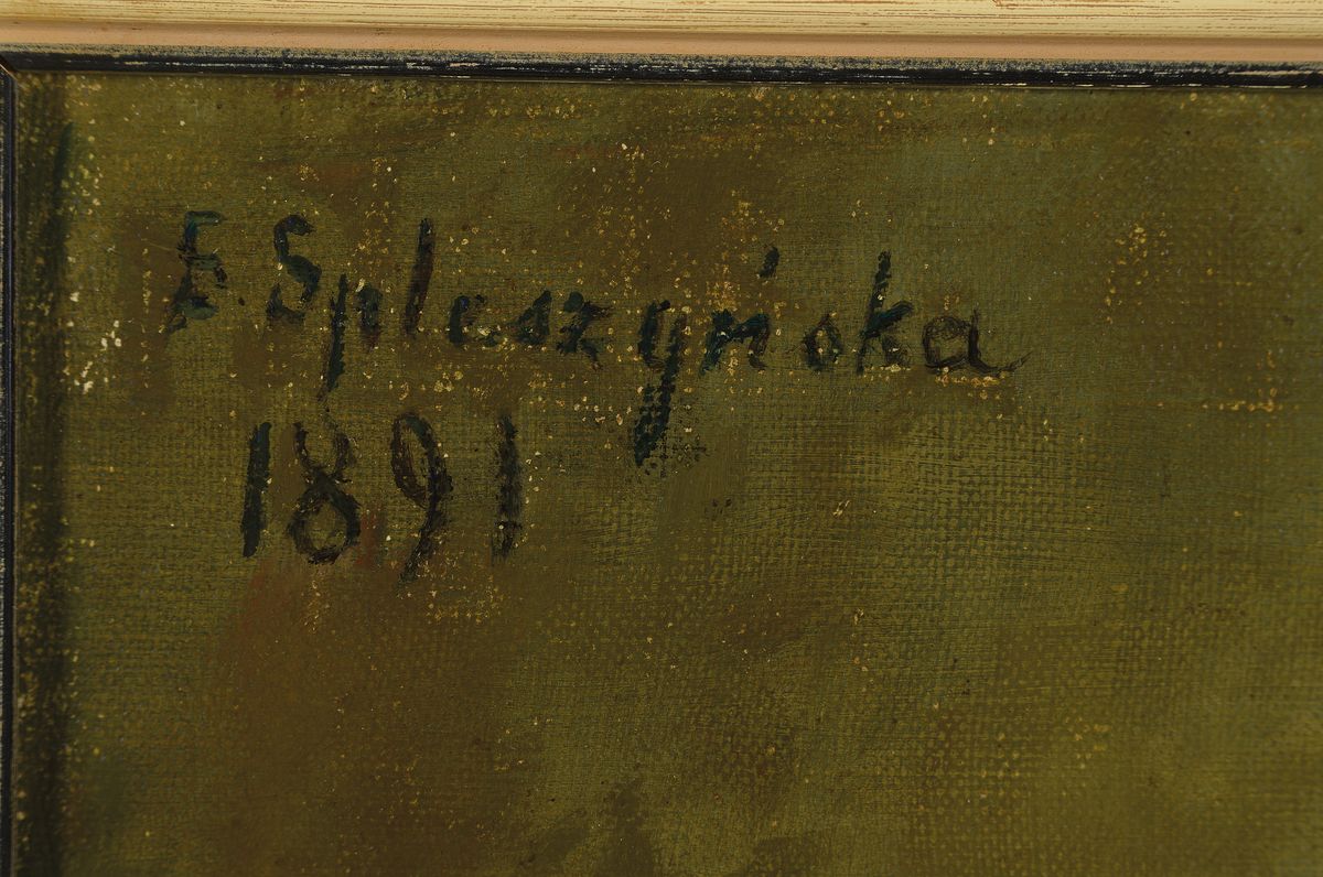 Detail a: S. Spleszgiorka, wohl polnischer Maler, 19./20. Jh., Stillleben mit Obst, gute Stofflichkeit, Öl/Malkarton, li. oben signiert und dat. 1891, leichte ...