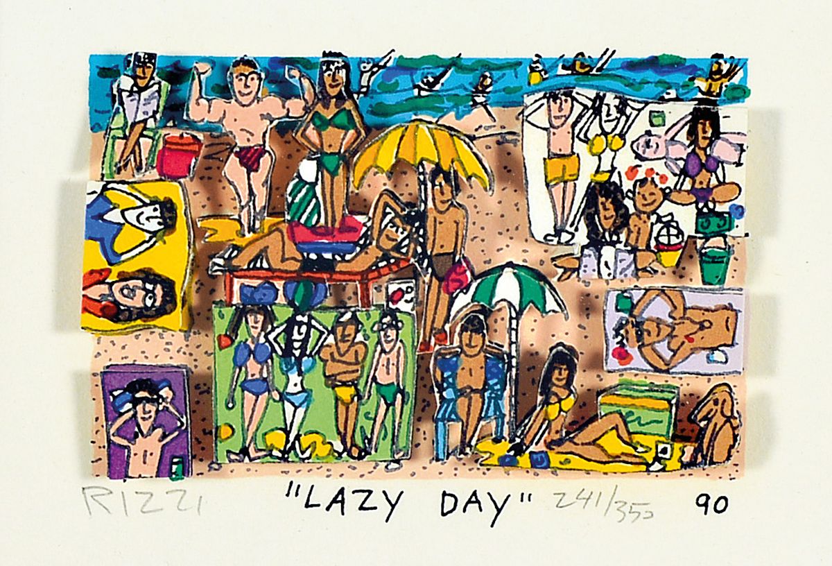 James Rizzi, 1930-2011, "Lazy Day", 3D-Konstruktion, handsign., num.241/350, dat. 90, 28x30 cm