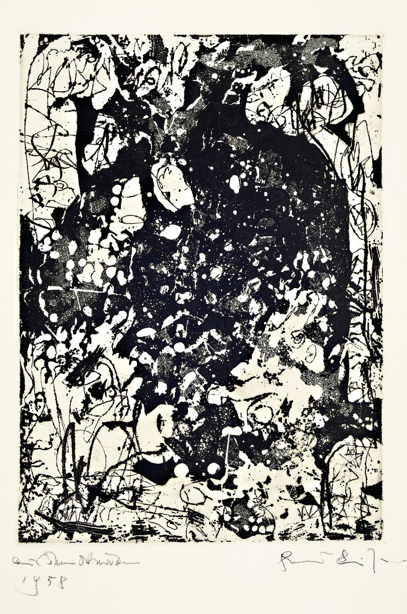 Asger Jorn, 1914-1973, Radierung, handsigniert und dat. 1958, Titel unleserlich, ca. 51 x 39 cm an den Rändern min. besch. bzw. l. fleckig