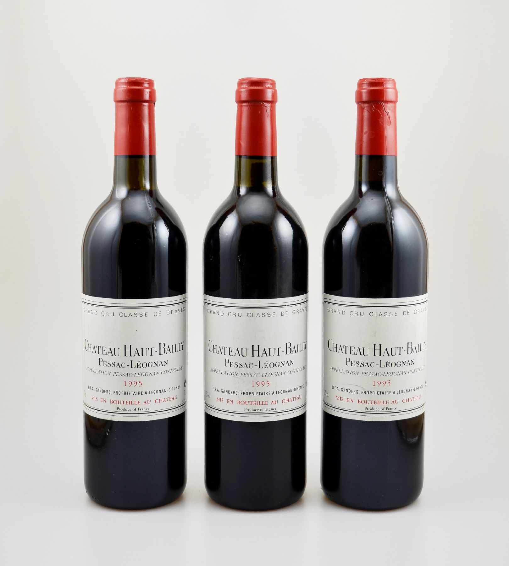 3 Flaschen 1995 Chateau Haut-Bailly, Pessac-Leognan, Grand Cru Classe de Graves, je ca. 75 cl, 13 % Vol., Füllstände: ca. 1x into neck & 2x top ...