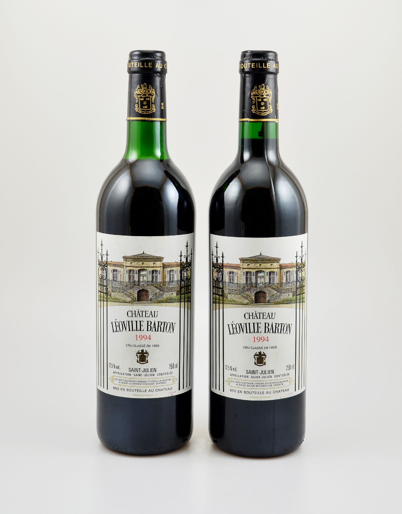 2 Flaschen 1994 Chateau Leoville Barton, Saint-Julien, Grand Cru Classe, je ca. 75 cl, 12,5 % Vol., Füllstände: ca. 1x into neck & 1x top shoulder, ...