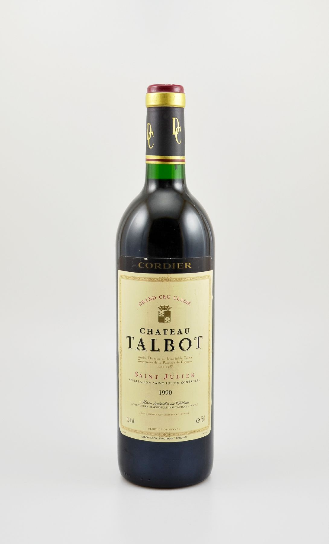 1 Flasche 1990 Chateau Talbot, Saint-Julien, Grand Cru Classe, ca. 75 cl, 12,5 % Vol., Füllstand: ca. into neck, guter Erhaltungszustand, ...