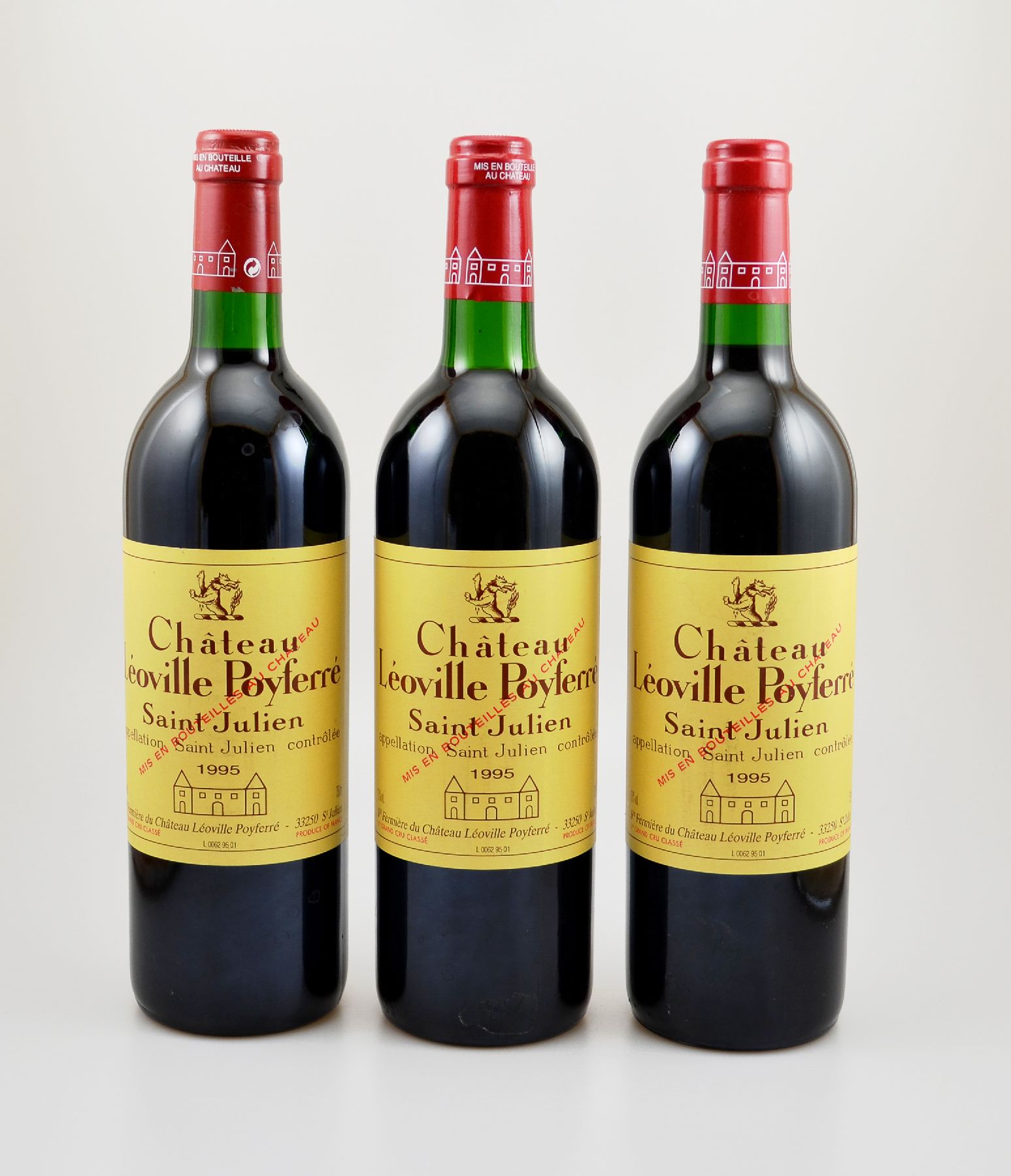 3 Flaschen 1995 Chateau Leoville Poyferre, Saint-Julien, Grand Cru Classe, je ca. 75 cl, 13 % Vol., Füllstände: ca. 1x top shoulder & 2x into neck, ...